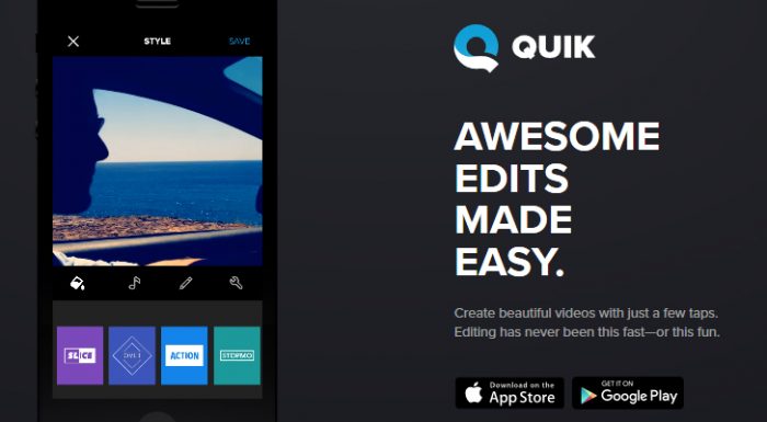 Quik video editing app