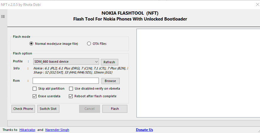 Nokia Flash Tool NFT Main